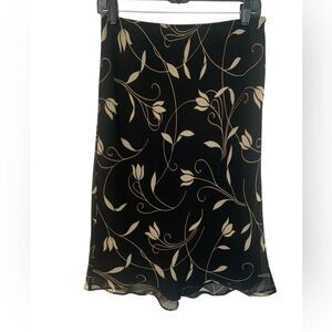 Express Y2K Whimsigoth Black Cream Floral Midi Skirt Elastic Waist Flowy Fairy M